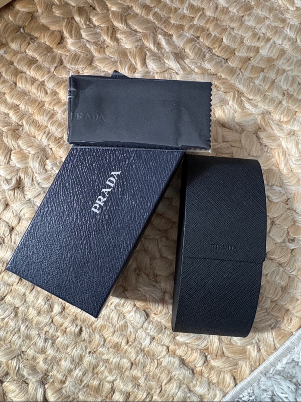 Prada Black Textured Leather Sunglasses Case with Box